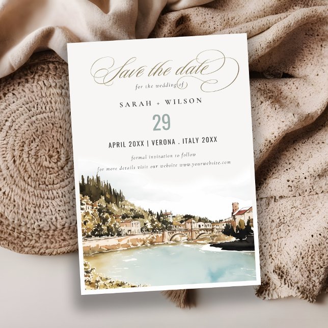 Chic Verona Adige Fluss Italien Wasserfarbe Italie Save The Date (Von Creator hochgeladen)