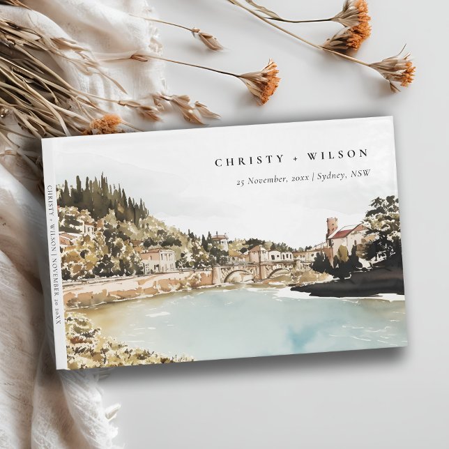 Chic Verona Adige Fluss Italy WasserfarbenWedding Gästebuch (Von Creator hochgeladen)