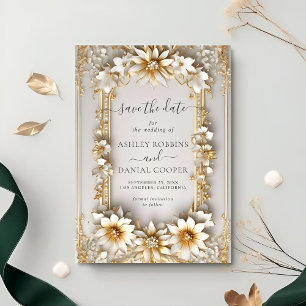 Chic Verziert-blumengelber Stil Save the Date Einladung