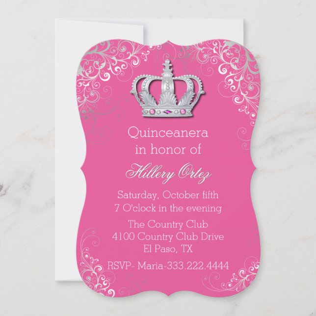 Chic Verziert Crown Quinceanera Einladung (Vorderseite)