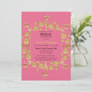 Chic Verziert Gold Blumendusche Einladung