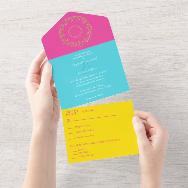 Chic Vibes Gold Wedding All In One Einladung (Abreißen)