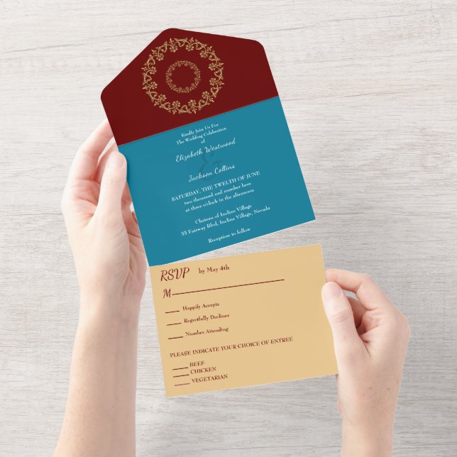 Chic Vibes Gold Wedding All In One Einladung (Abreißen)