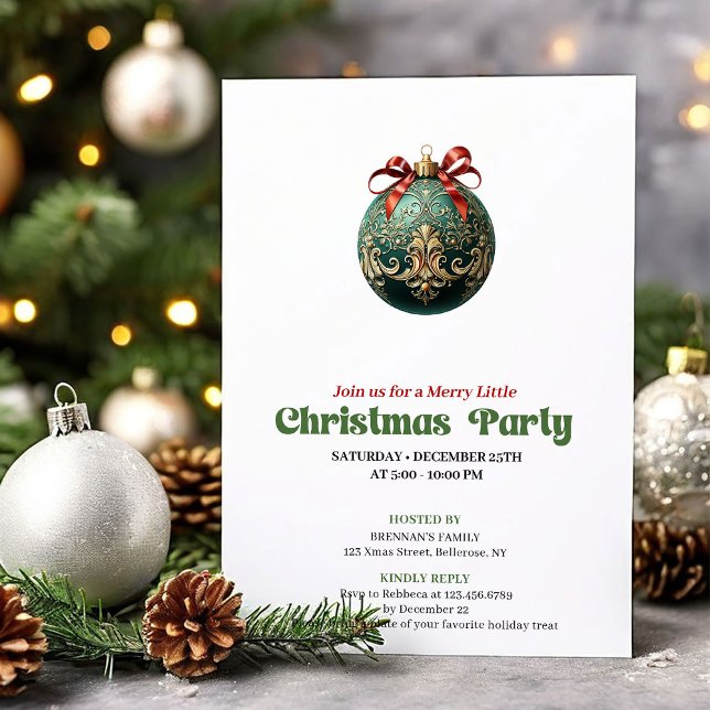 Chic Victorian Christmas Bauble Holiday Invite Einladung (Chic Victorian Christmas Angel Holiday Invite)