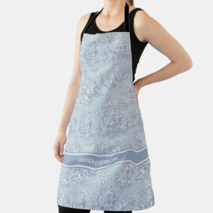 Chic Vintag Blue Grautoile de jouy bedruckt Schürze