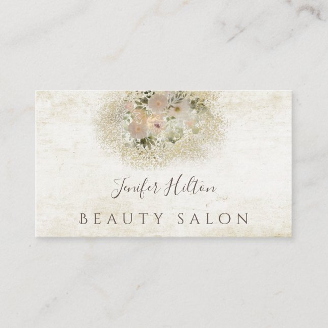 Chic Vintag boho Aquarell Blumenstrauß Visitenkarte (Vorderseite)