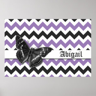Chic Vintag Butterfly Lila Grau Zickzack Muster Poster