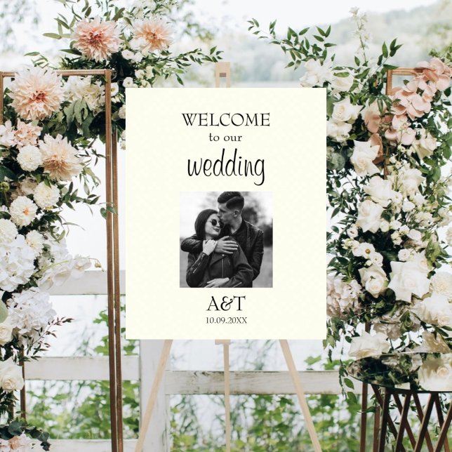 Chic Vintag Elfenbein Foto Hochzeitszeichen Poster (Von Creator hochgeladen)