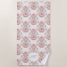 Chic Vintag Floral Pattern Damask Monogram BeachT Strandtuch