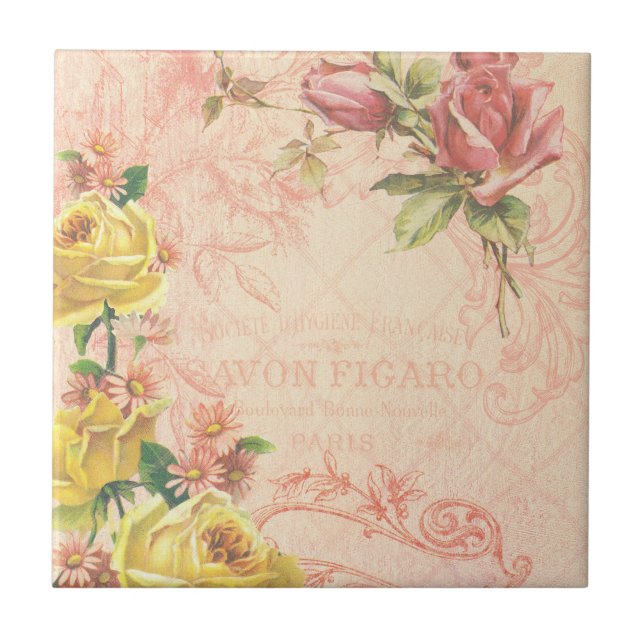 Chic Vintag Floral Tile Fliese (Vorderseite)
