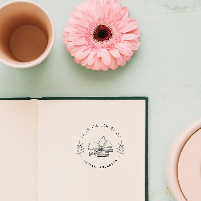 Chic Vintag Library Books Elegante Botanische Küch Permastempel (Von Creator hochgeladen)