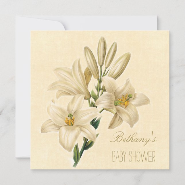Chic Vintag Lily Blume Babydusche Einladung (Vorderseite)