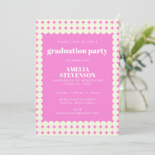 Chic Vintag Pink Geometric Dots Graduation Party Einladung