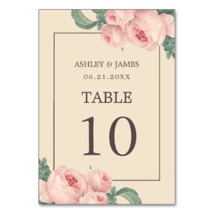 Chic Vintag Pink Rose Ivory Wedding Tischnummer