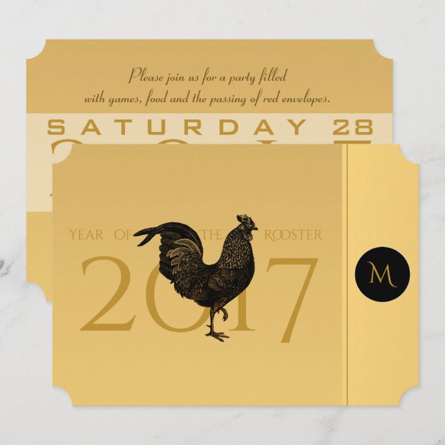 Chic Vintag Rooster Chinesisches Custom Year Party Einladung (Vorne/Hinten)