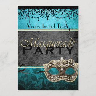 Chic-Vintage aquamarine Maskerade-Einladungen Einladung