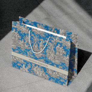 Chic Vintage Blau Türkis Toile de Jouy Muster Große Geschenktüte