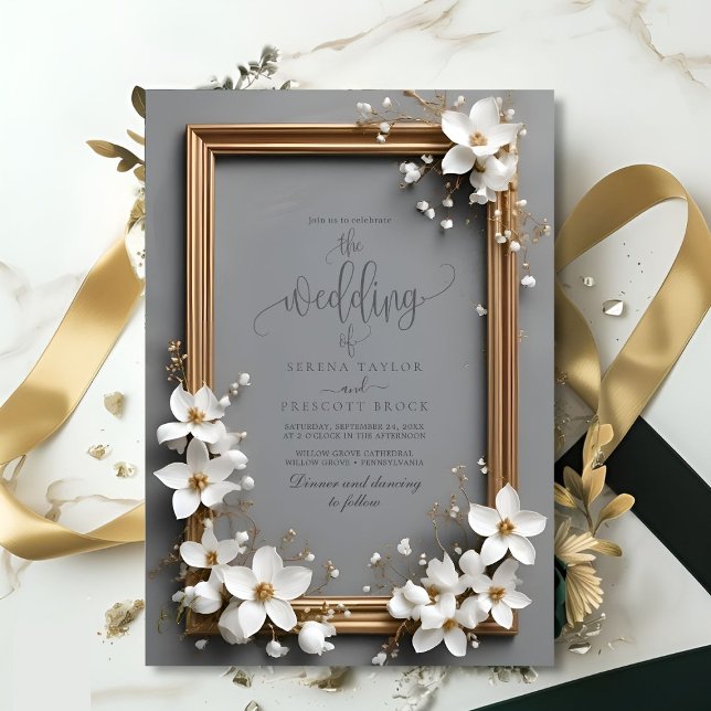 Chic Vintage Blumen Golden Frame Wedding Einladung (Von Creator hochgeladen)