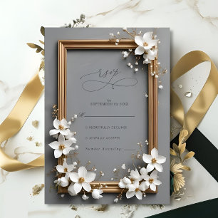 Chic Vintage Blumen Golden Frame Wedding RSVP Karte