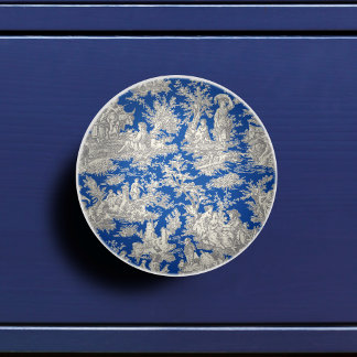 Chic Vintage dunkelblaue Toile de jouy bedruckt Keramikknauf