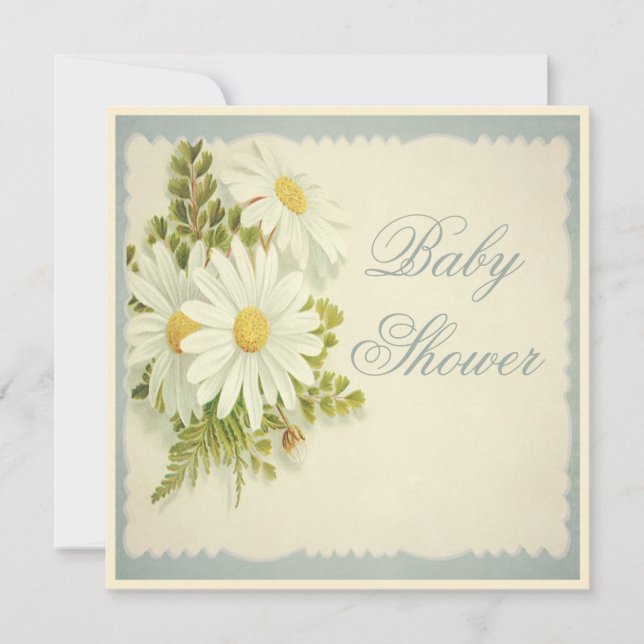 Chic-Vintage Gänseblümchen-Baby-Dusche Einladung (Vorderseite)