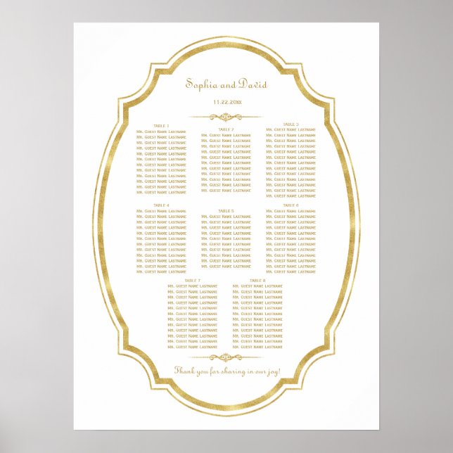 Chic Vintage Goldfolien-Hochzeitskarte Poster (Vorne)