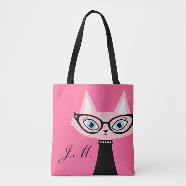 Chic-Vintage Katzen-Monogramm-Taschen-Tasche Tasche (Vorderseite)