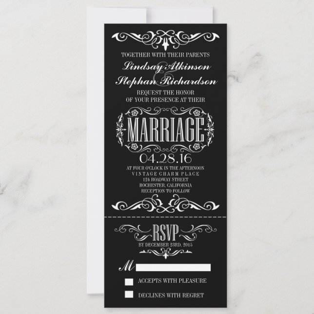 Chic Vintage Mariage Billetterie Invitation (Devant)
