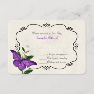 Chic Vintage Papillons Violet Mariage Carte RSVP