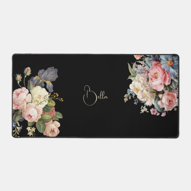 Chic Vintage Personalisierte Rose & Iris Schreibtischunterlage (Vorderseite)