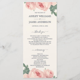 Chic Vintage Rosa Rose cremefarbene Hochzeit Programm