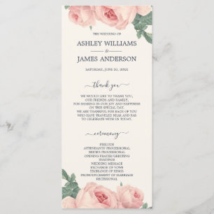 Chic Vintage Rosa Rose cremefarbene Hochzeit Programm