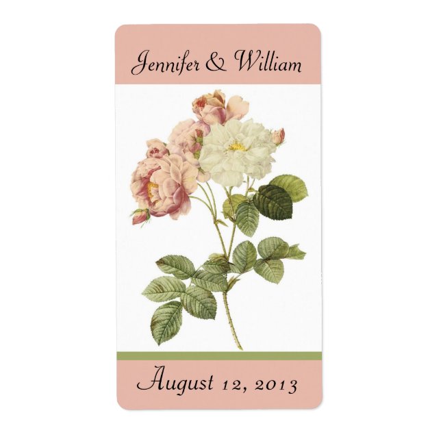 Chic Vintage Rose Hochzeit Mini-Wein-Label (Vorne)