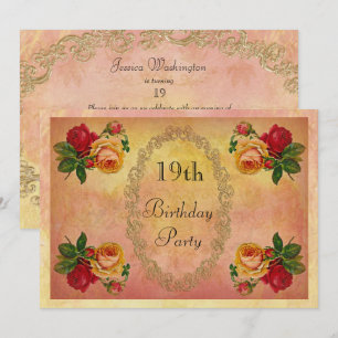 Chic-Vintage Rosen-19. Geburtstag Einladung