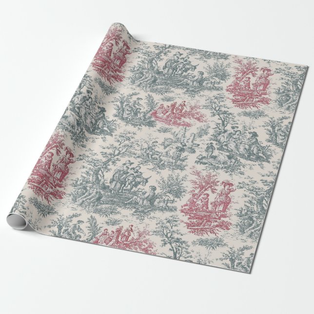 Chic Vintages graues Toile de jouy bedruckt Geschenkpapier (Ungerollt)