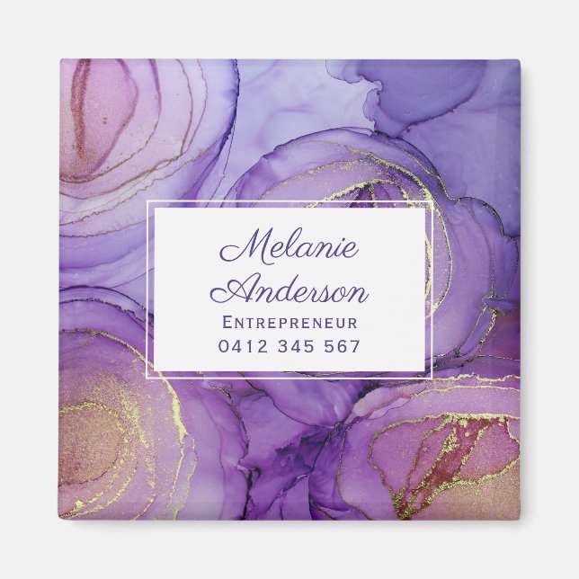 Chic Violet Gold Rose Business Card Magnet (Vorne)