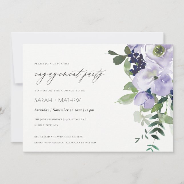 Chic Violet Lila Floral Leafe Verlobung einladen Dankeskarte (Vorderseite)