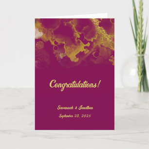 Chic Violet Red Gold Abstrakte Hochzeit Karte