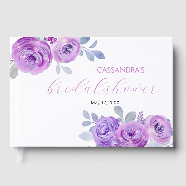 Chic Violet Rose Grüne Blumenbeete Brautparty Gästebuch (Vorderseite)