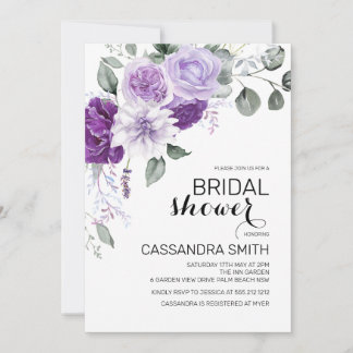 Chic Violett Purpur Floral Grünzeug Brautdusche  Einladung