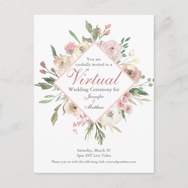 Chic Virtual Spring Blush Rosa Hochzeit Postkarte (Vorderseite)