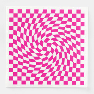 Chic Warped Checkered Pattern Magenta Rosa & Weiß Serviette