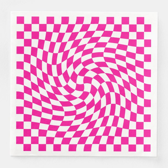 Chic Warped Checkered Pattern Magenta Rosa & Weiß Serviette (Vorderseite)