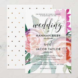 Chic Wasserfarbenfloral mit Imitate Gold Dots Hoch Einladung