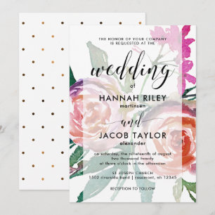 Chic Wasserfarbenfloral mit Imitate Gold Dots Hoch Einladung