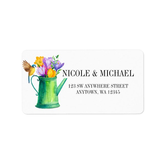 Chic Wasserkocher mit Blume und Vogelhochzeit Adressaufkleber (Vorne)