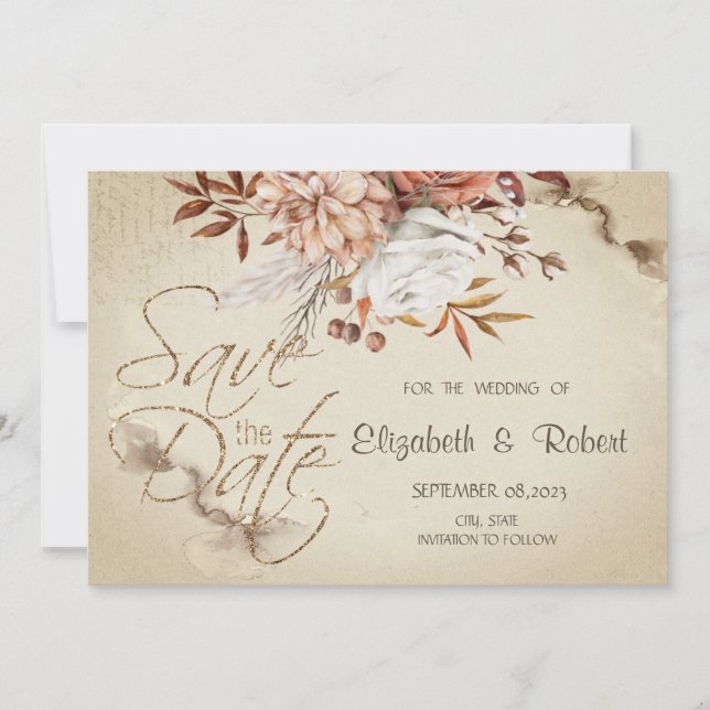Chic Watercolor Autumn Blume Save the Date (Vorderseite)