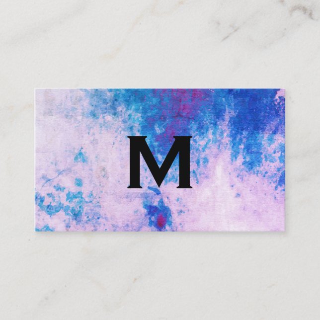 Chic Watercolor blau lila mit Monogram Visitenkarte (Vorderseite)