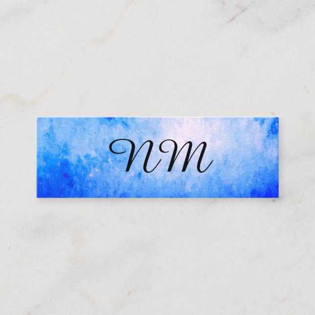 Chic Watercolor blau mit Monogram Mini Visitenkarte (Vorderseite)