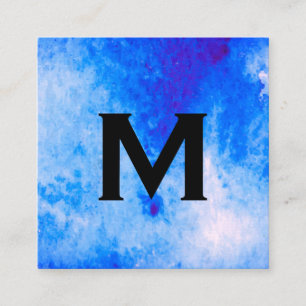 Chic Watercolor blau mit Monogram Quadratische Visitenkarte